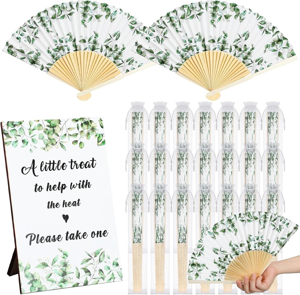 51 Pcs Wedding Favors Guests Bulk 25 Wedding Foldable Hand Fans Eucalyptus