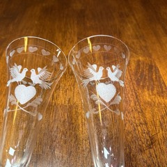 Wedding Toasting Fluted Champagne Glasses Lovebird And Hearts