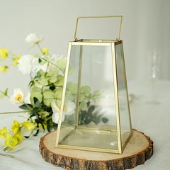 10″ CLEAR GOLD Geometric Metal Lantern CANDLE HOLDER Hanging Terrarium Party