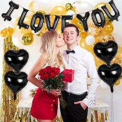 16 Inch Black I Love You Letter Balloons,18 Inch Black-i Love You and Heart