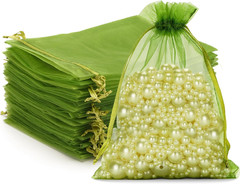 25PCS Green Organza Bags 5×7 inches – Sheer Mesh Jewelry Pouches, Sage Green Org