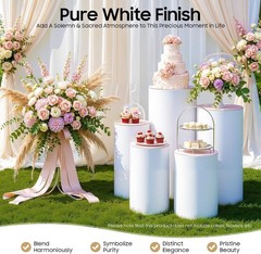 5PCS Cylinder Pedestal Stands Parties White PVC Cake Stand Round Cylinder Stands