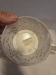 Vintage MCM 50th Wedding Anniversary Cake Topper White Lace Gold Trim Brown Hair