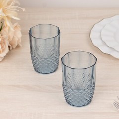 6 DUSTY BLUE 16 oz Crystal Cut Plastic DRINKING GLASSES Tumblers Party