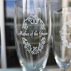 Wedding Champagne Flute Set 5 Pc Bride Groom Mother Father Toasting Glasses