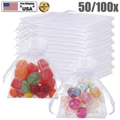 50/100x Premium Sheer Organza Bags, White Wedding Favor Bags, Jewelry Gift Bags