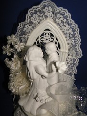 New Vintage White Porcelain Dancing Bridal Couple , Chapel Window Caketop #310