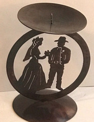 Laser Cut Steel Medallion Candle Holder, Western Love, Cowboy Bride and Groom