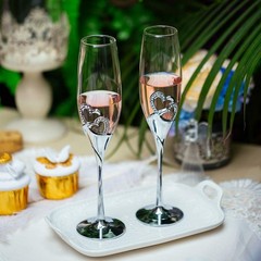 Sziqiqi Wedding Champagne Glass 2 Count (Pack of 1), Silver with Regular Box