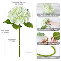 Silk Artificial Hydrangea Flowers 21″ Faux Large Real Touch 3 PCS Light Green
