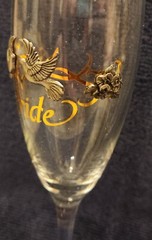 Rawcliffe Bride & Groom Champagne Flutes Pewter Doves Flowers Ribbons Gold