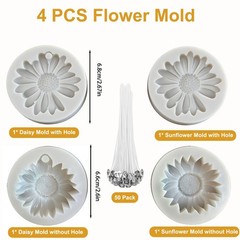 54Pack Silicone Flower Mold for Candles Set, 4pack Daisy Sunflower Molds with 50