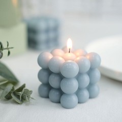 2 DUSTY BLUE Bubble Cube Unscented Paraffin Wax CANDLES Wedding Centerpieces
