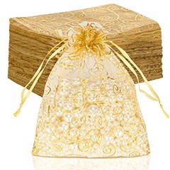 Staruby Organza Gift Bags 100Pcs Gold 1 count (Pack of 100) 5×7 INCH 100pcs