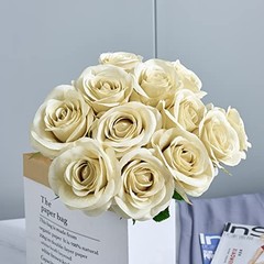 12pcs Roses Artificial Flowers Fake Rose Beige Silk Roses Tan Silk Beige Taupe