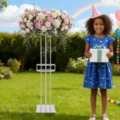 2-Tier Wedding Flower Stand, Metal Wedding Floral Rack, Silver Flower Stand