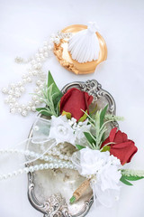 Burgundy Corsage and Boutonniere Set for Wedding Prom, Artificial Rose Flower Ho