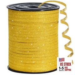 Gold Glitter Ribbon – 500 Yards Curling Crimped, Shiny for glitter ribbon-gold