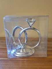NEW His & Hers Silver Metal Double Rings Wedding Cake Topper