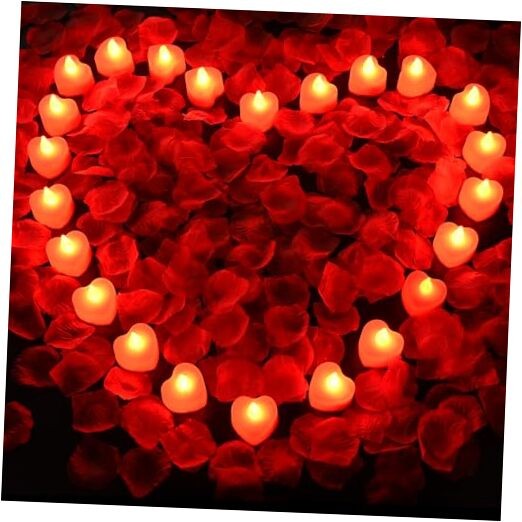 2000pcs Red Artificial Rose Petals with 2000pcs Red Petals + 24pcs Red Candles