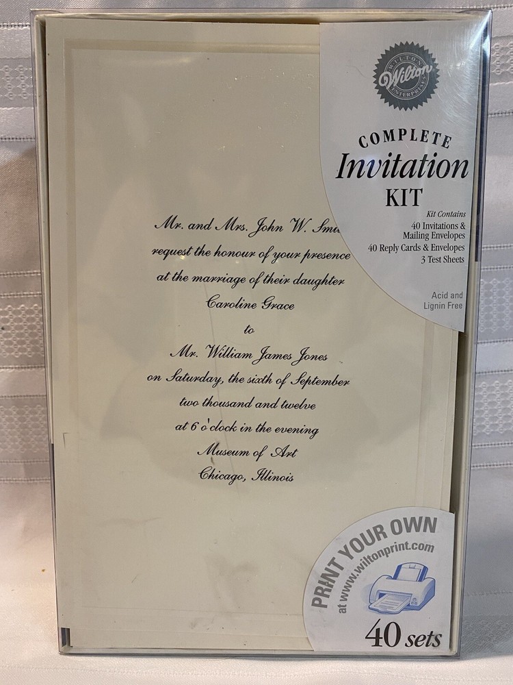 Wilton Complete Invitation Kit Print Your Own 1 Ivory PK 40 Sets