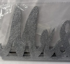 Mr. and Mrs. Wooden Silver Glitter Sign