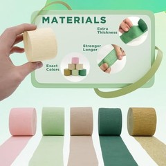 Crepe Paper Streamers Party Decorations – 6 Rolls Grass Green Gold Pink Olive