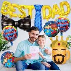 14 Pcs Fathers Day Balloons 39 Inch Best Dad Bowtie Necktie Happy Father’s Day