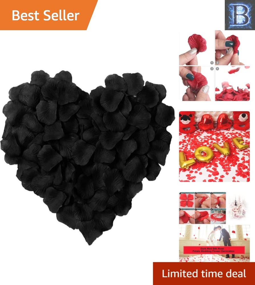 1000 Lifelike Black Silk Rose Petals for Wedding & Party Decor – Fade Resistant