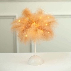 15″ NATURAL Feather DESK LAMP Decorative LED Light Table Centerpiece Party