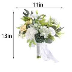Artificial Bridal Bouquet Silk Foam 11 Inch White Green Rose Eucalyptus Wedding