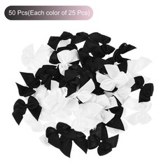 50Pcs Mini Ribbon Bows 1″ Mini Fabric Satin Ribbon Flower Bows Black & White