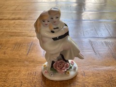 Bride And Groom Vintage Wedding Cake Topper, Ceramic Wedding Figurine