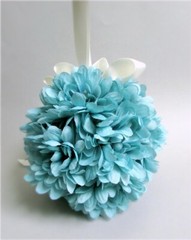 HANDMADE Turquoise Blue SILK Flower WEDDING Pomander Kissing Ball Decor Sphere