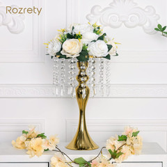 Elegant Gold Vases Set of 4 – 13.5″ Tall Crystal Flower Stands for Events