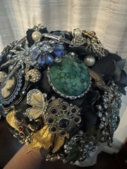 Vintage Brooch Bouquet OOAK Navy Sapphire Blue Bridal Keepsake Statement Piece