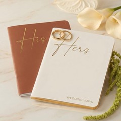 Terracotta Beige Wedding Vow Books Gold Foil His and Hers Set