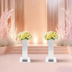 2-Piece Flower Stands Stainless Steel Column Wedding Flower Stand Silver 11*11in