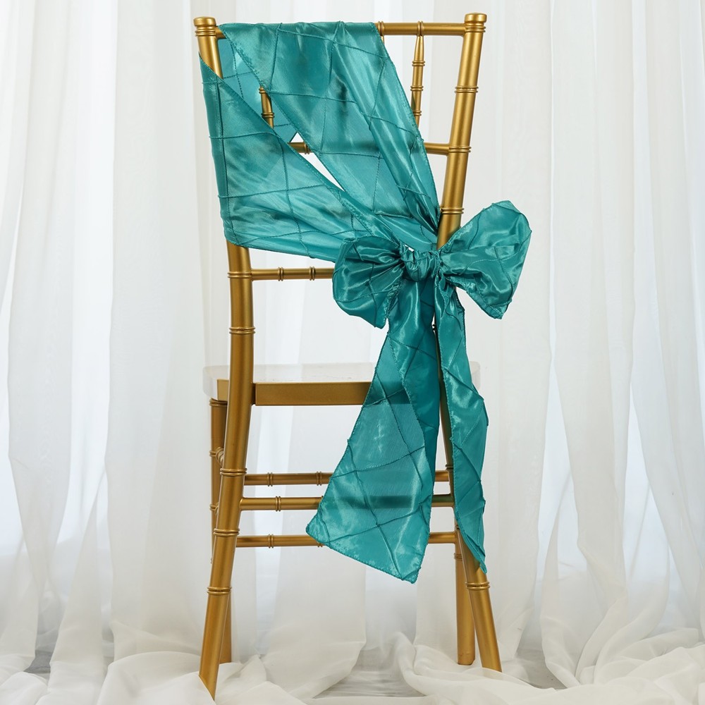 10 Turquoise PINTUCK TAFFETA CHAIR SASHES Ties Bows Wedding Party Decorations