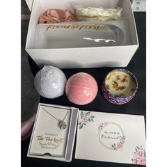 Bridesmaid Proposal Gift Box Set Flute Socks Jewelry Bath Bombs Candle Pink Gold