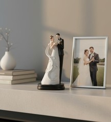 Dancing Wedding Couple Figurine Cake Topper Elegant S-Curve Gown with Rhinestone