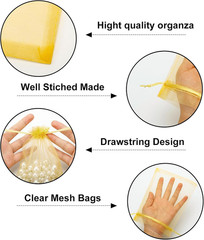 25PCS Gold Organza Bags 5X7 Inches, Sheer Mesh Jewelry Pouches, Organza Gift Bag