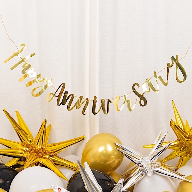 10 feet Gold Metallic Happy Anniversary Paper Hanging Party GARLAND Events Home