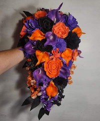 Purple Orange Black Rose Calla Lily Sola Wood Bridal Wedding Bouquet Accessories