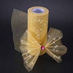 Glitter Tulle Roll Sparkling Tulle Ribbon Fabric Spool for Wedding Gold