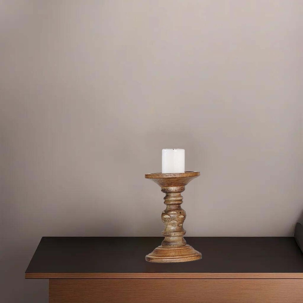 Traditional Wallnut Eco-friendly Handmade Mango Wood Pillar Candle Holder BBH