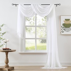 Chiffon Sheer Window Scarf Valance Curtains 18ft for Living Room Bedroom White