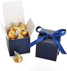 Creative Polka Dot Candy Boxes in Navy Blue – 50 Pack with Ribbon Included