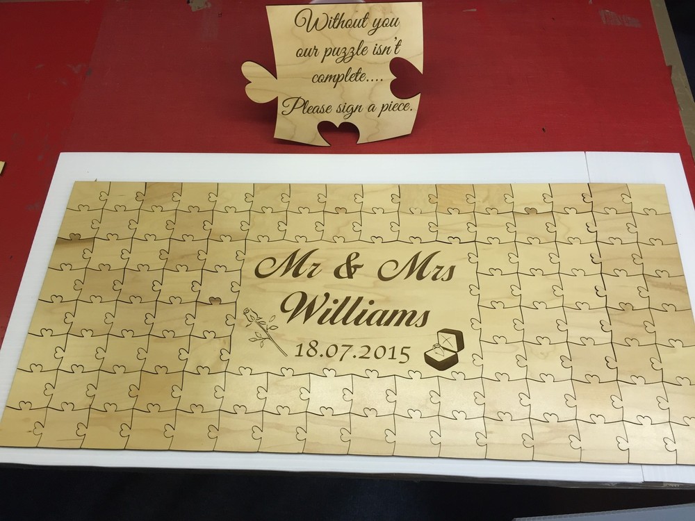 Luxury maplewood personalised wooden wedding guest book jigsaw puzzle keepsake