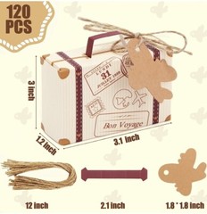 120 Pcs Mini Suitcase Favor Box Party Favor Candy Box, Vintage Kraft Paper